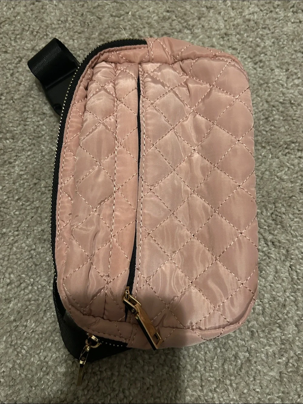 Urban Expressions Quilted Blush Pink Crossbody Belt Bag with Black Strap